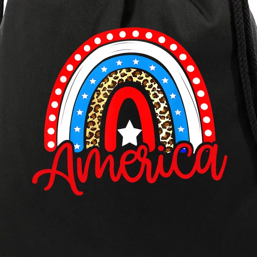 America Rainbow American Flag 4th Of July Drawstring Bag