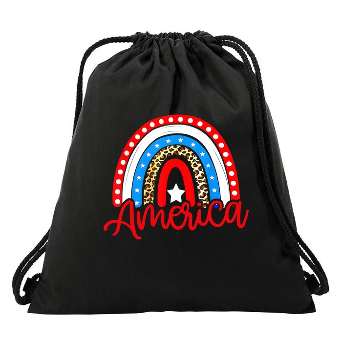 America Rainbow American Flag 4th Of July Drawstring Bag