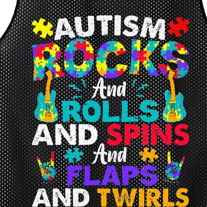 Autism Rocks And Rolls Funny Autism Awareness Month Mesh Reversible Basketball Jersey Tank