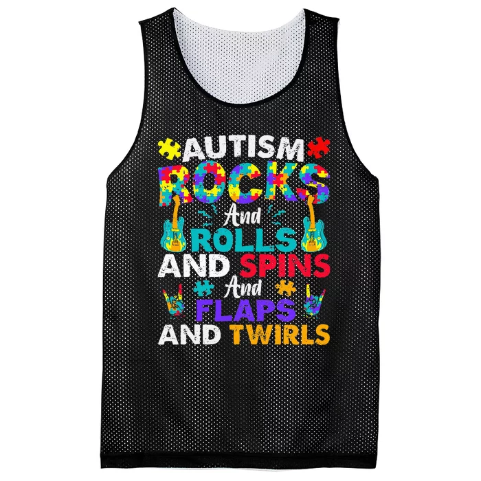 Autism Rocks And Rolls Funny Autism Awareness Month Mesh Reversible Basketball Jersey Tank