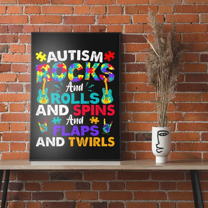 Autism Rocks And Rolls Funny Autism Awareness Month Poster