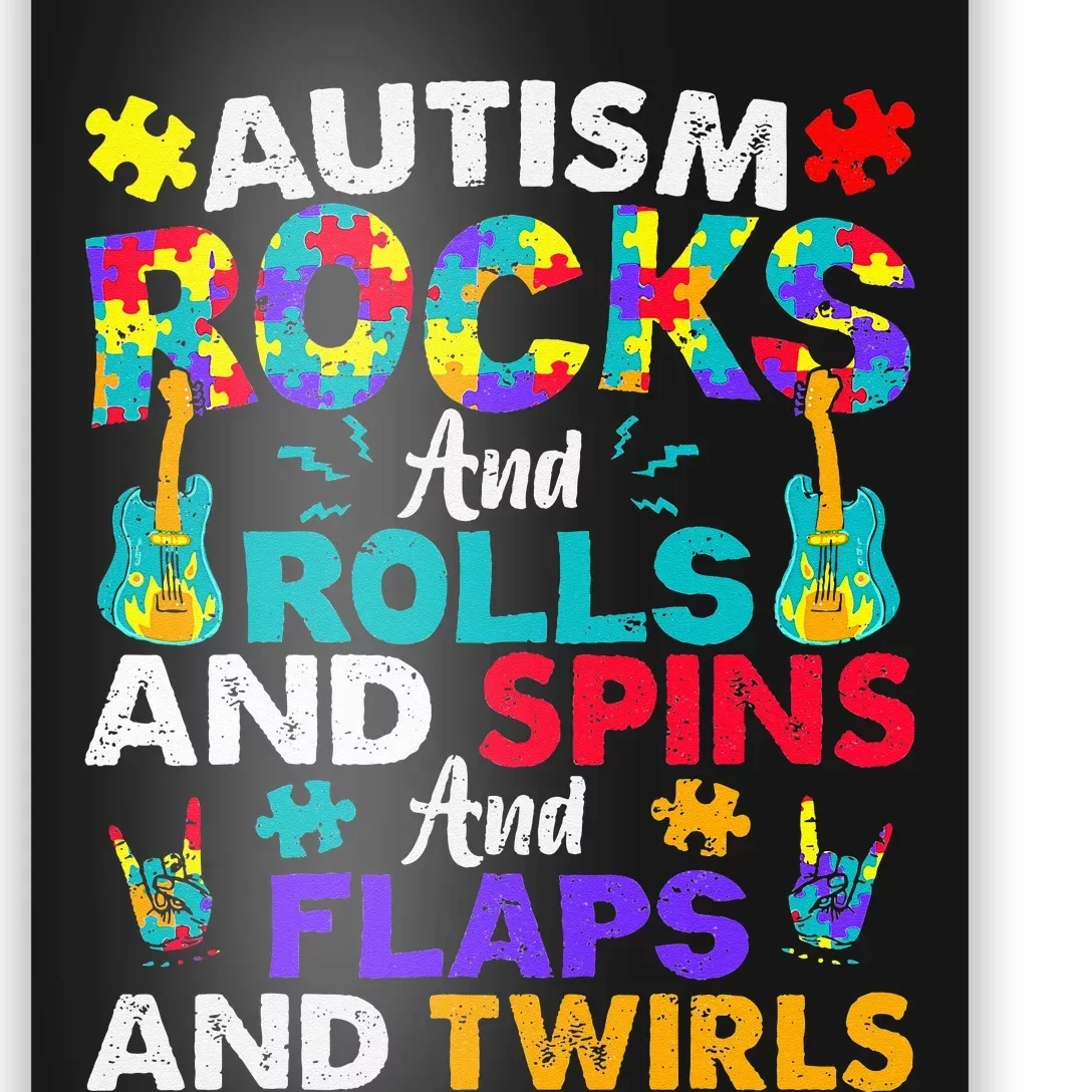 Autism Rocks And Rolls Funny Autism Awareness Month Poster