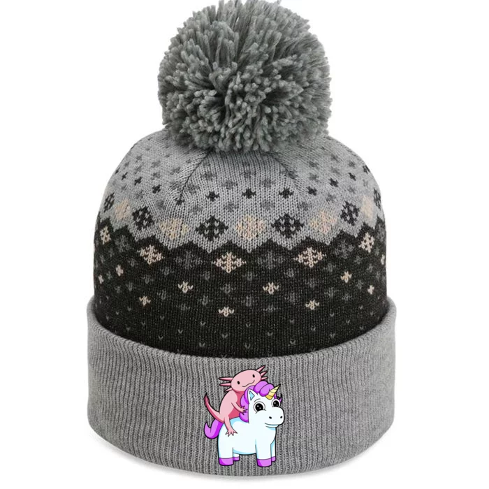 Axolotl Riding A Unicorn Funny Cute The Baniff Cuffed Pom Beanie