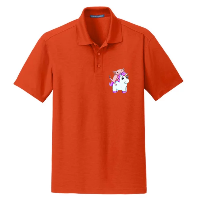 Axolotl Riding A Unicorn Funny Cute Dry Zone Grid Performance Polo