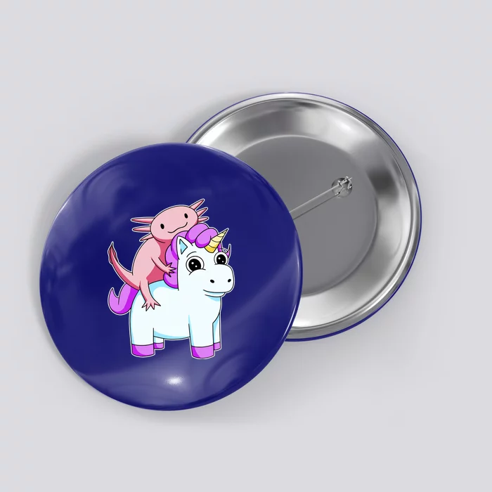 Axolotl Riding A Unicorn Funny Cute Button