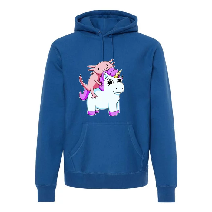 Axolotl Riding A Unicorn Funny Cute Premium Hoodie