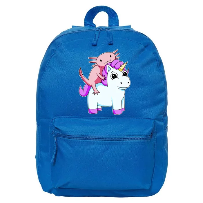 Axolotl Riding A Unicorn Funny Cute 16 in Basic Backpack