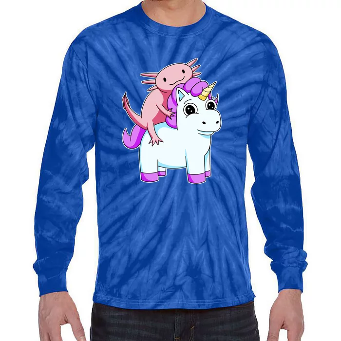 Axolotl Riding A Unicorn Funny Cute Tie-Dye Long Sleeve Shirt