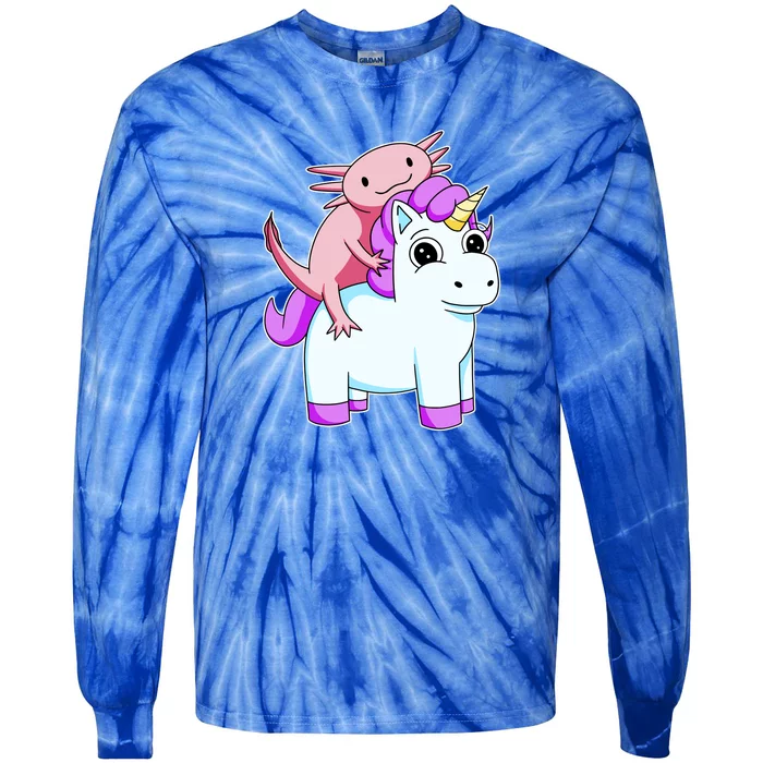 Axolotl Riding A Unicorn Funny Cute Tie-Dye Long Sleeve Shirt