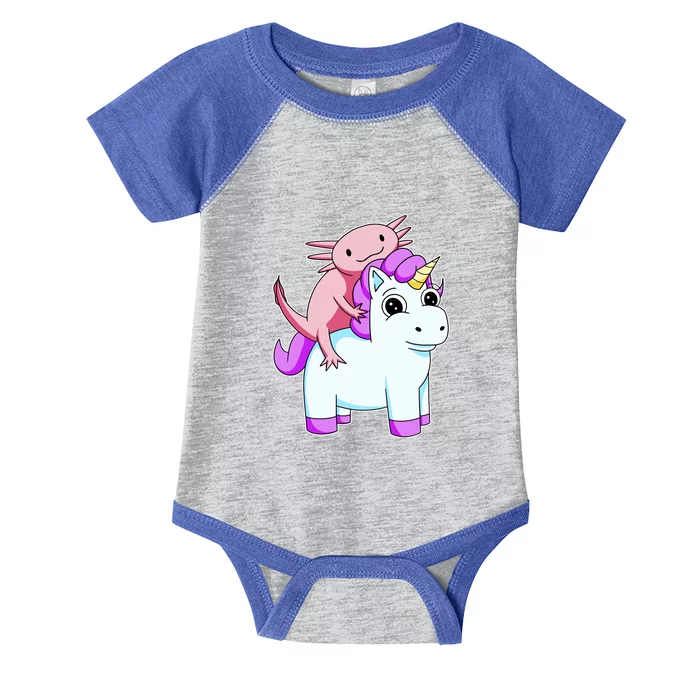 Axolotl Riding A Unicorn Funny Cute Infant Baby Jersey Bodysuit