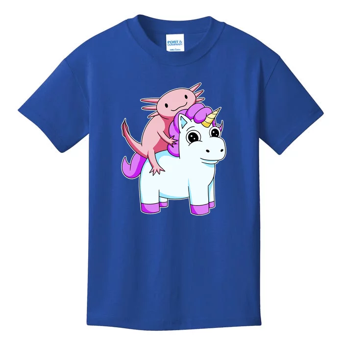 Axolotl Riding A Unicorn Funny Cute Kids T-Shirt