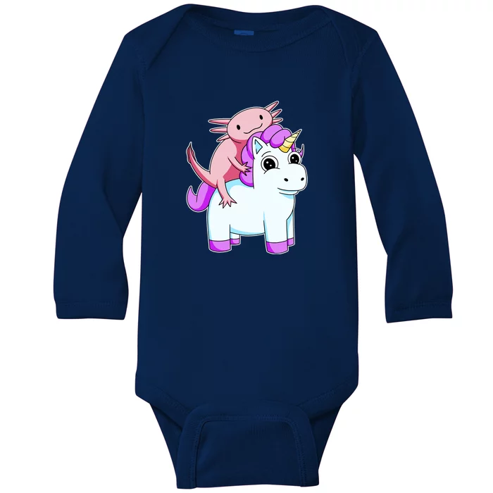 Axolotl Riding A Unicorn Funny Cute Baby Long Sleeve Bodysuit