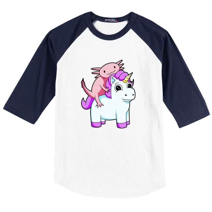 Axolotl Riding A Unicorn Funny Cute Baseball Sleeve Shirt