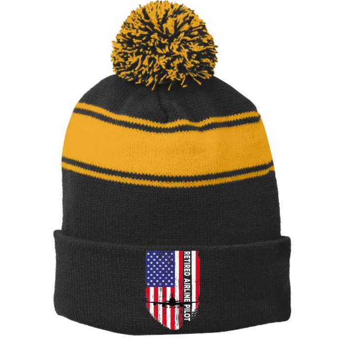 American Retired airline pilot gift Stripe Pom Pom Beanie