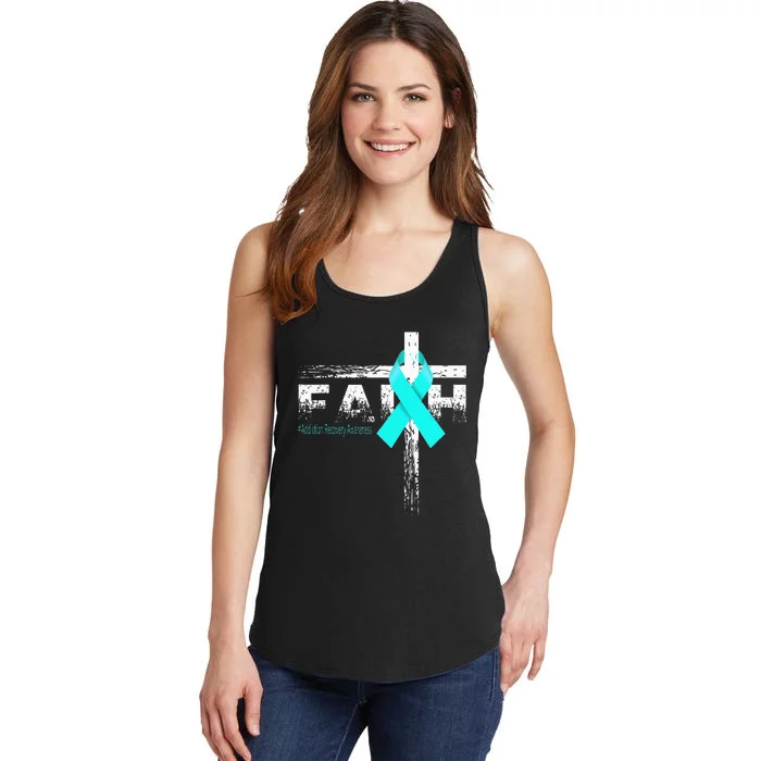 Addiction Recovery Awareness Christian Faith & Cross Ladies Essential Tank