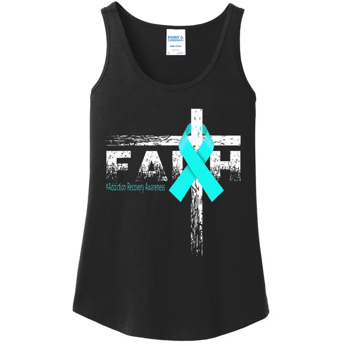 Addiction Recovery Awareness Christian Faith & Cross Ladies Essential Tank