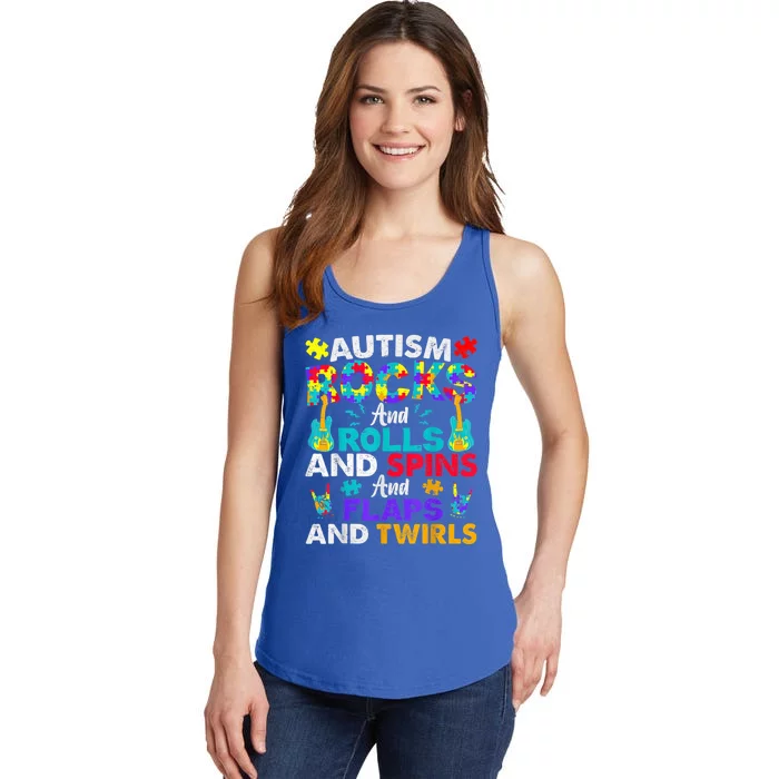 Autism Rocks And Rolls Funny Autism Awareness Month Shirt Ladies Essential Tank