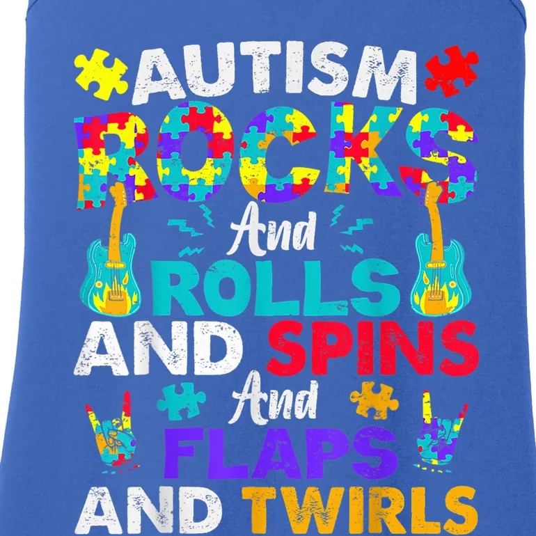 Autism Rocks And Rolls Funny Autism Awareness Month Shirt Ladies Essential Tank