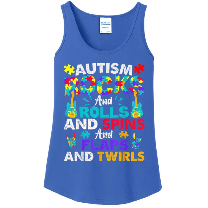 Autism Rocks And Rolls Funny Autism Awareness Month Shirt Ladies Essential Tank