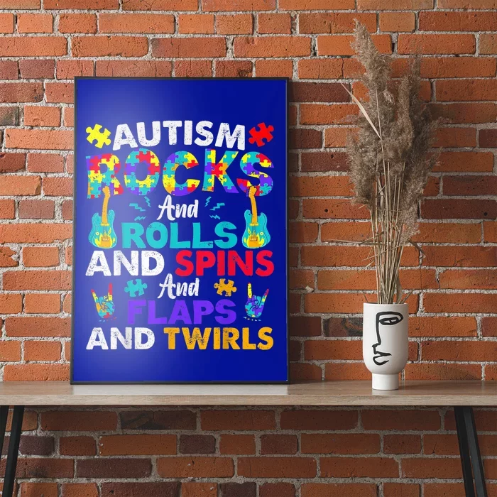 Autism Rocks And Rolls Funny Autism Awareness Month Shirt Poster