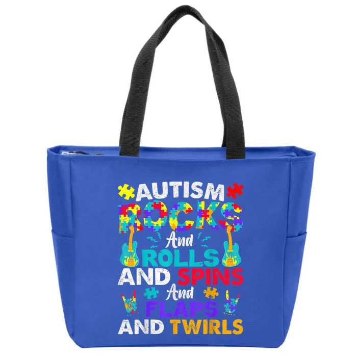 Autism Rocks And Rolls Funny Autism Awareness Month Shirt Zip Tote Bag