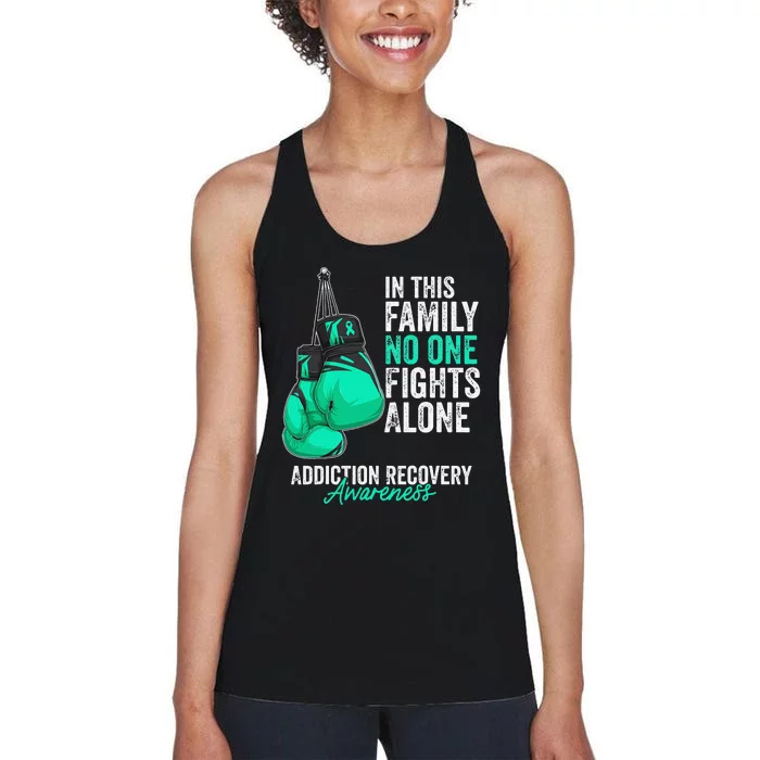 Addiction Recovery Awareness Month Gloves Teal Ribbon Women's Racerback Tank