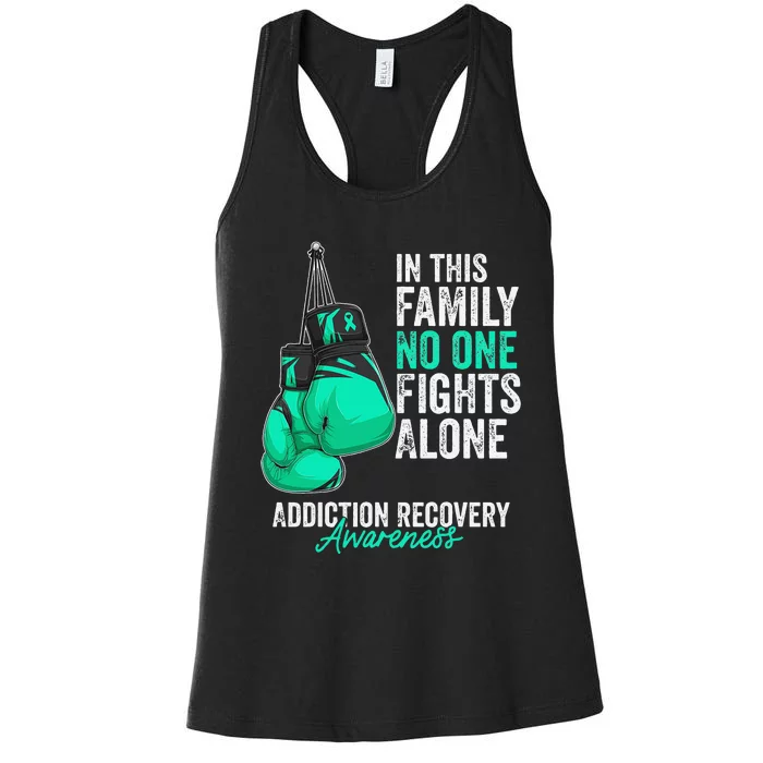 Addiction Recovery Awareness Month Gloves Teal Ribbon Women's Racerback Tank