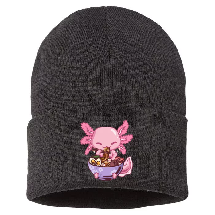 Axolotl Ramen Anime Kawaii Eating Sustainable Knit Beanie