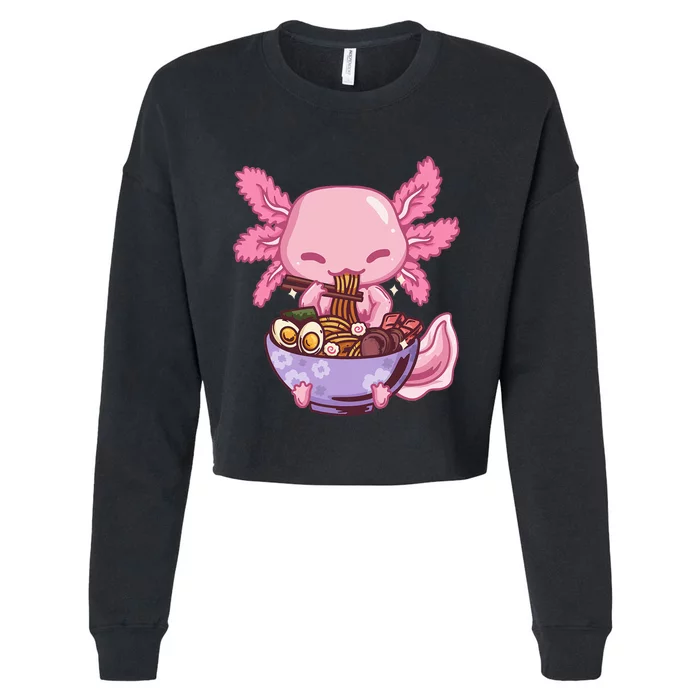 Axolotl Ramen Anime Kawaii Eating Cropped Pullover Crew