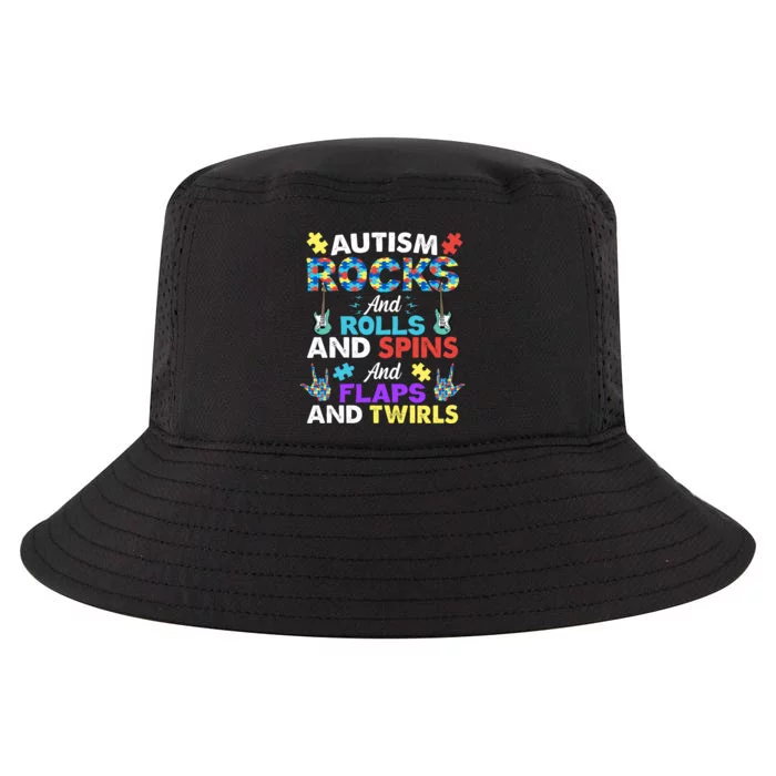 Autism Rocks And Rolls And Spins And Flaps And Twists Cool Comfort Performance Bucket Hat