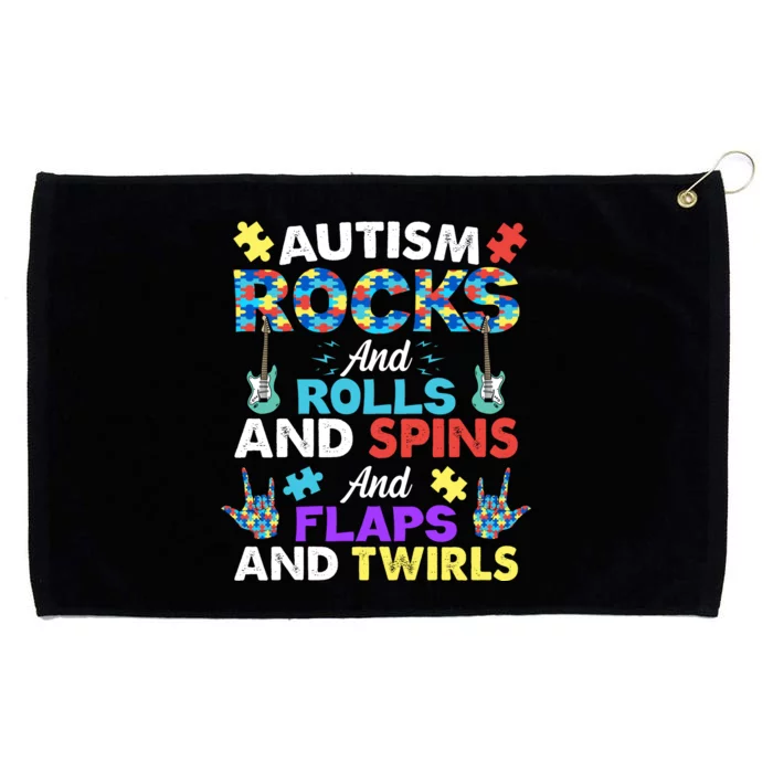 Autism Rocks And Rolls And Spins And Flaps And Twists Grommeted Golf Towel