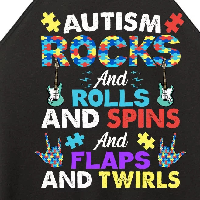 Autism Rocks And Rolls And Spins And Flaps And Twists Women’s Perfect Tri Rocker Tank