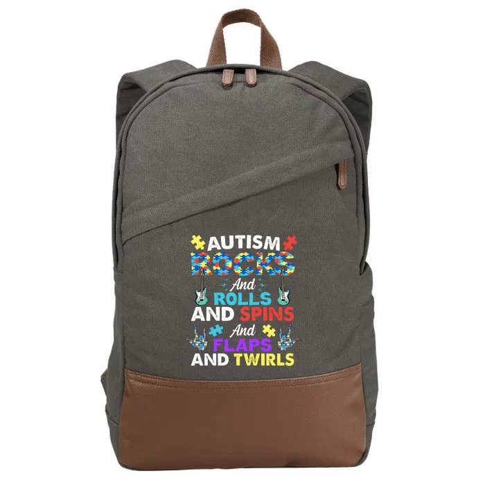 Autism Rocks And Rolls And Spins And Flaps And Twists Cotton Canvas Backpack