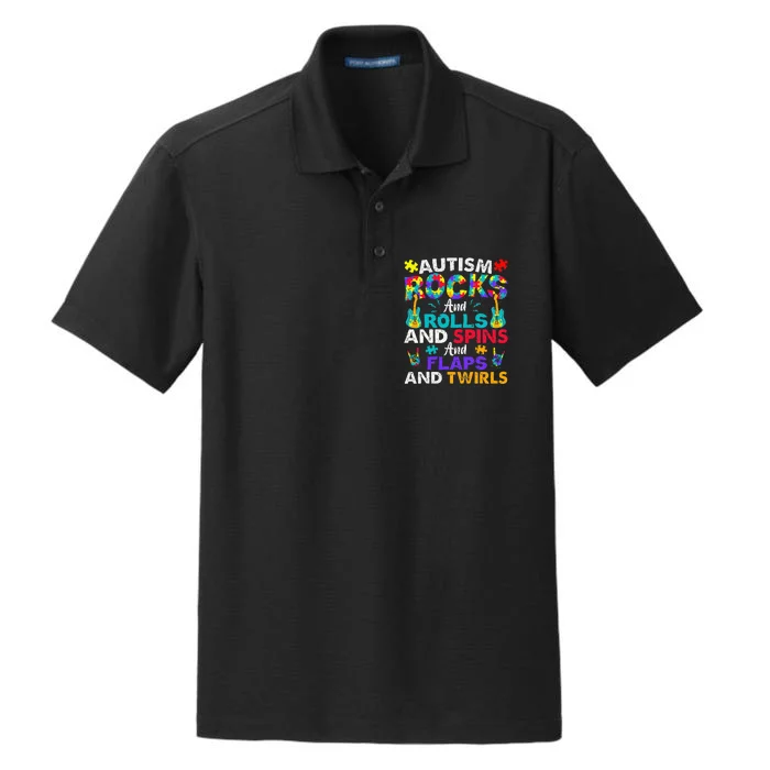 Autism Rocks And Rolls Funny Autism Awareness Month Dry Zone Grid Performance Polo