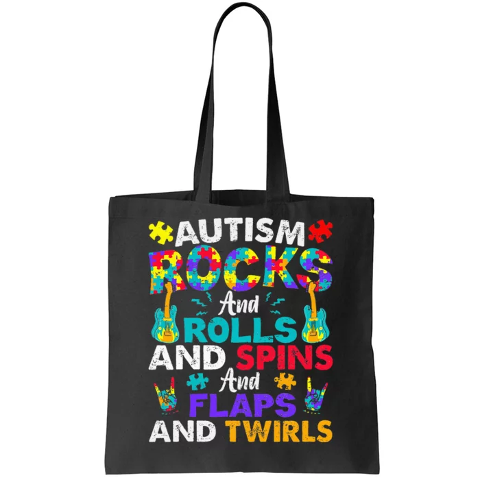 Autism Rocks And Rolls Funny Autism Awareness Month Tote Bag