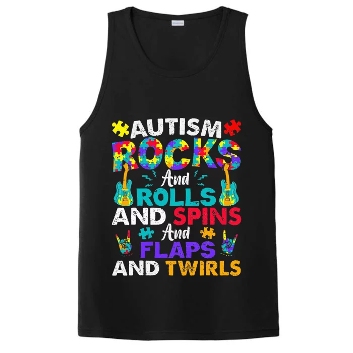 Autism Rocks And Rolls Funny Autism Awareness Month Performance Tank