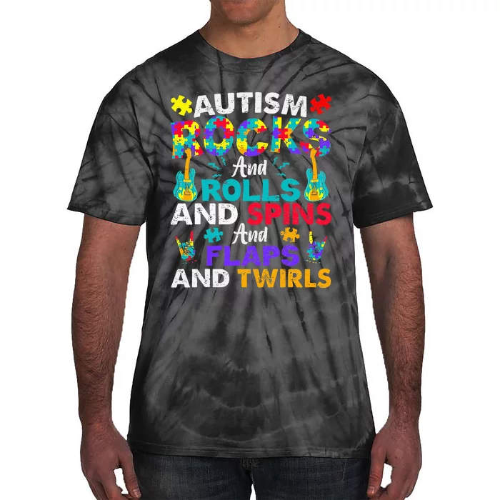 Autism Rocks And Rolls Funny Autism Awareness Month Tie-Dye T-Shirt