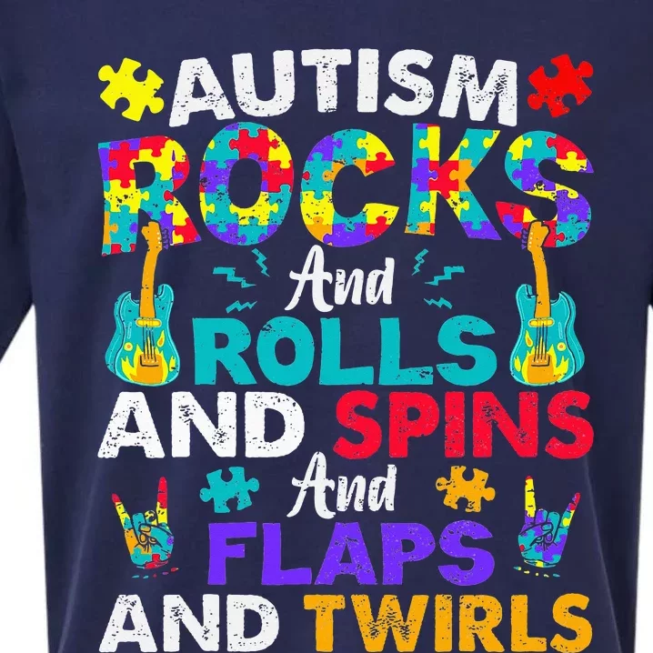 Autism Rocks And Rolls Funny Autism Awareness Month Sueded Cloud Jersey T-Shirt