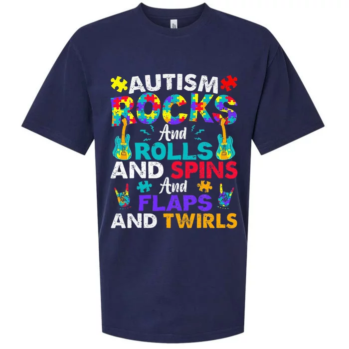 Autism Rocks And Rolls Funny Autism Awareness Month Sueded Cloud Jersey T-Shirt