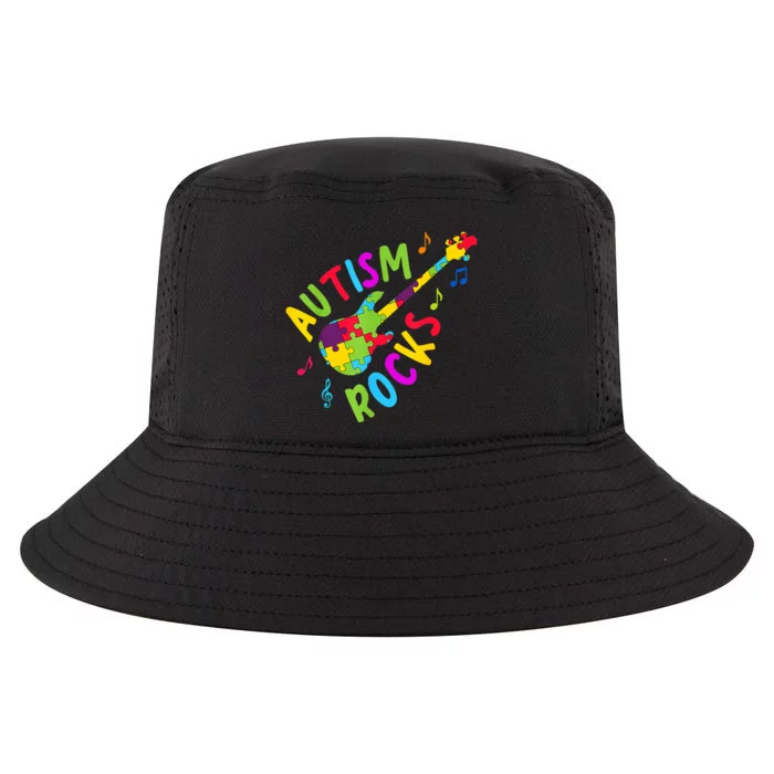 Autism Rocks Autism Awareness Guitar Puzzle Pieces Cool Comfort Performance Bucket Hat