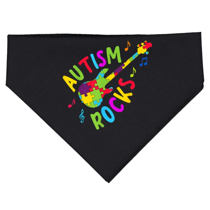 Autism Rocks Autism Awareness Guitar Puzzle Pieces USA-Made Doggie Bandana