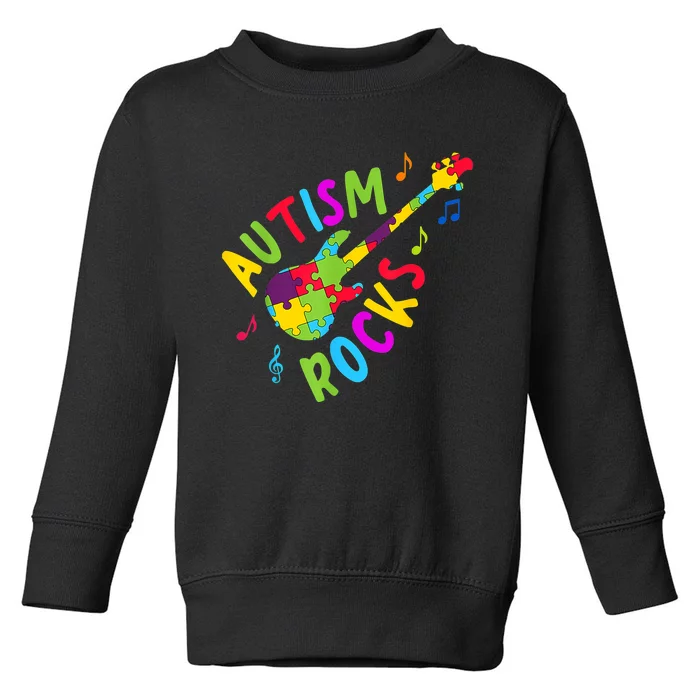 Autism Rocks Autism Awareness Guitar Puzzle Pieces Toddler Sweatshirt