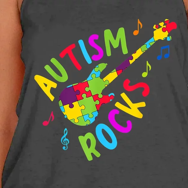 Autism Rocks Autism Awareness Guitar Puzzle Pieces Women's Knotted Racerback Tank