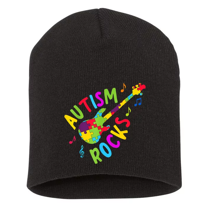 Autism Rocks Autism Awareness Guitar Puzzle Pieces Short Acrylic Beanie