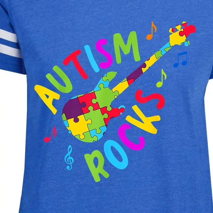 Autism Rocks Autism Awareness Guitar Puzzle Pieces Enza Ladies Jersey Football T-Shirt