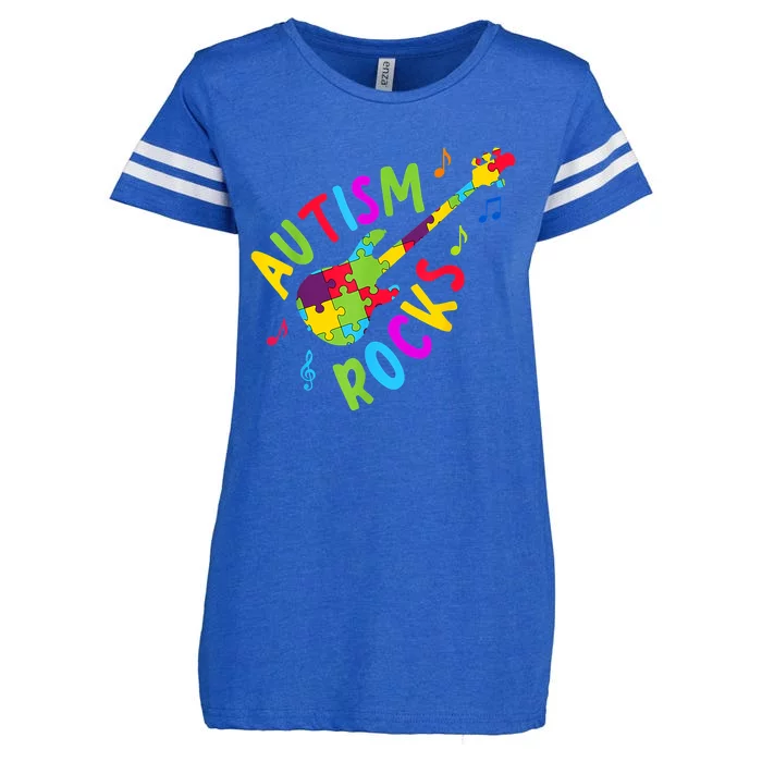 Autism Rocks Autism Awareness Guitar Puzzle Pieces Enza Ladies Jersey Football T-Shirt