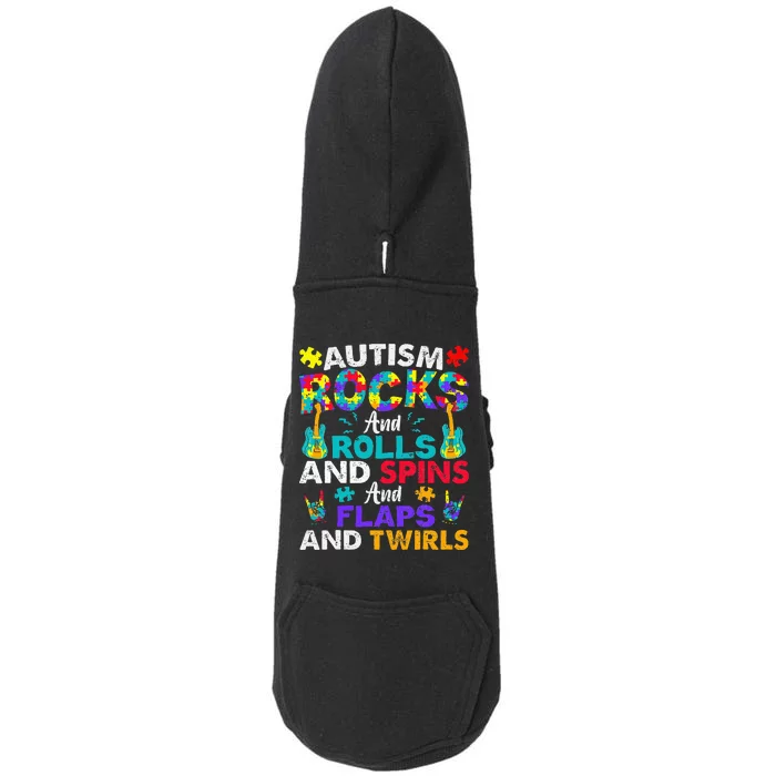 Autism Rocks And Rolls Funny Autism Awareness Month Doggie 3-End Fleece Hoodie