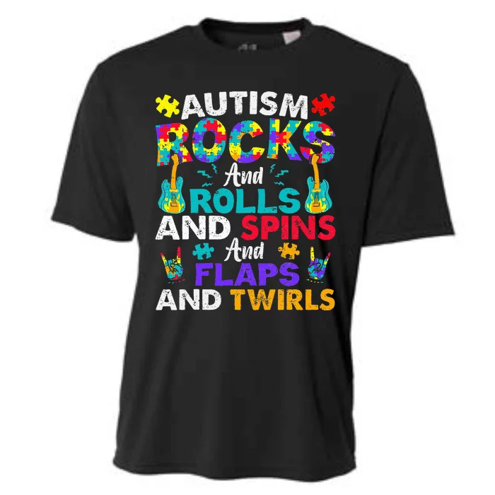 Autism Rocks And Rolls Funny Autism Awareness Month Cooling Performance Crew T-Shirt