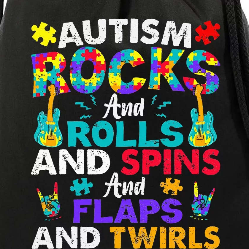 Autism Rocks And Rolls Funny Autism Awareness Month Drawstring Bag