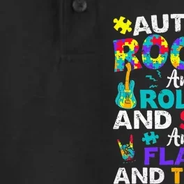 Autism Rocks And Rolls Funny Autism Awareness Month Dry Zone Grid Performance Polo